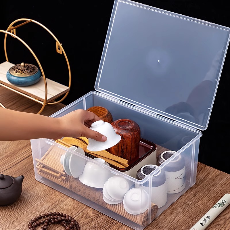 茶具茶杯收纳盒带盖防尘透明茶几桌面茶叶整理存放功夫茶壶置物架